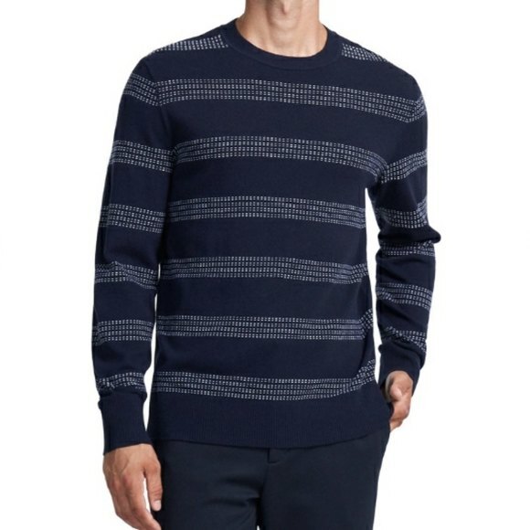 Theory Mens Glennis Crimden Striped Sweater Navy Blue Cashmere Wool Sweater XXL - Picture 1 of 14